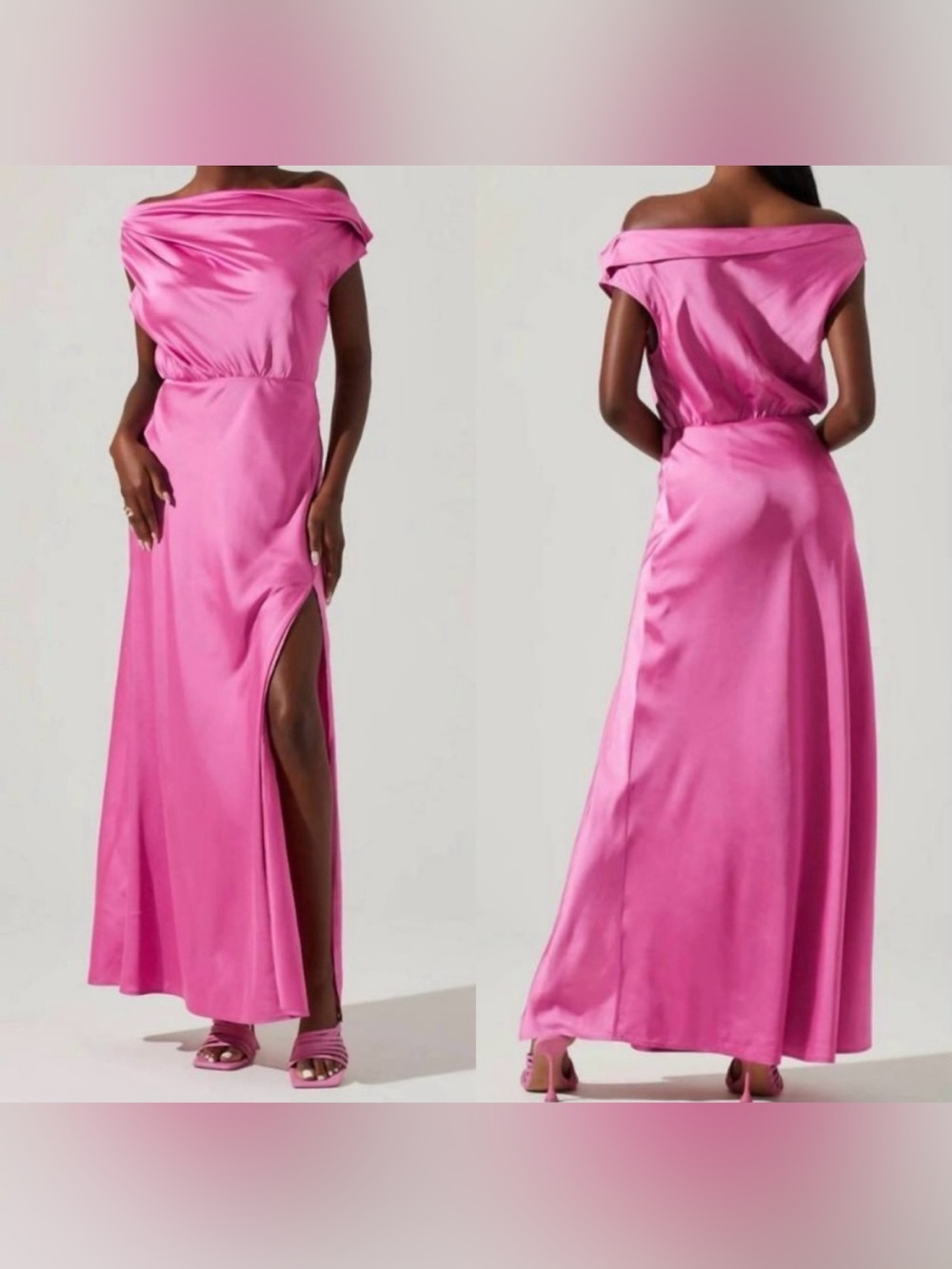 ASTR the Label Monroe One-Shoulder Satin Maxi Dress in Pink